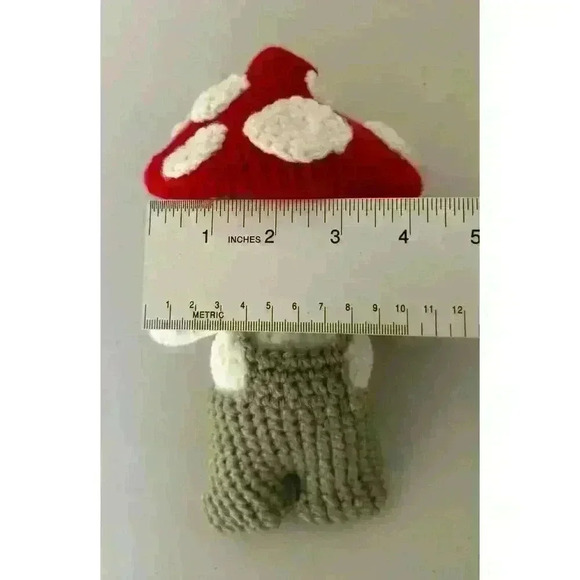 Mushroom Baby Kid Doll With Red Mushroom Cap Very Soft Chenille Yarn Overalls - Picture 5 of 11